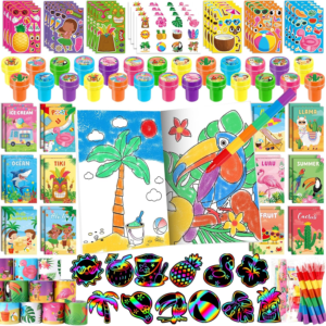 BenLouis 96Pcs Hawaiian Luau Party Favors Aloha Summer Tiki Theme Coloring Books Crayons Sticker Set Bulk for Kids Beach Pool Birthday Goodie Bag Stuffer Classroom Gifts Rewards Craft Pinata Fillers
