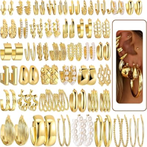 FAXHION 42 Pairs Gold Hoop Earrings Set