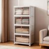 92 Qt Stackable Storage Bins with Lids and Wheels, 4 Tier Folding Storage Box with Doors, Plastic Closet Organizers and Storage Containers for Living Room, Office, Dorm
