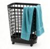 95L Large Plastic Laundry Hamper, Black, Slim Rectangular, Ventilated, Reinforced Handles,Tall Clothes Basket for Bathroom, Dorm, and Closet