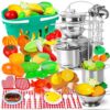 95PCS Kids Pretend Play Kitchen Toys Accessories, Kids Kitchen Playset, Stainless Steel Cookware Pots and Pans Cooking Toys, Pretend Cutting Play Food Set