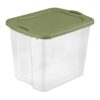 95 Qt Storage Bin, Clear Plastic with Full-Grip Handles, Stackable, Green