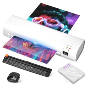 9 Inch Portable Laminator Machine with Anti-Jam Tech, All-in-One A4 Thermal Laminator w/Trimmer & Corner Rounder for Home, Office, School, Business, 40 Sheets Included（White）