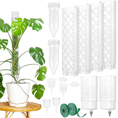 9 Inch Stackable D Shaped Moss Pole Watering Dripper - 4 Pcs Plastic Moss Poles for Climbing Plants, Self Watering Moss Pole Monstera Plant Support, Indoor Plant Poles for Potted Plants