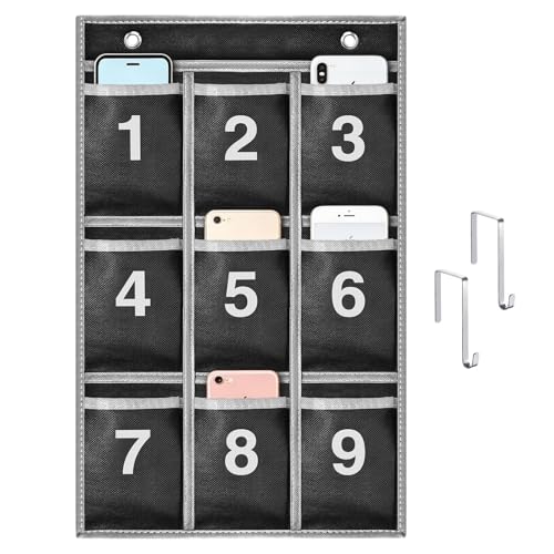 9 Numbered Pocket Charts for Cell Phone Holder Classroom, Durable Calculator Holder for Classroom, Wall Door Phone Organizer Hanging Pouch, Small Pocket Organizer for School Office Home