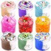 9 Pack Slime Kit, with 3 Jelly Cube Crunchy Slime 6 Butter Slime, Soft Non-Sticky, with 9 Cute Charms, Stress Relief Toy for Girls Boys, Party Favor for Kids, Birthday Favor, Christmas Toys