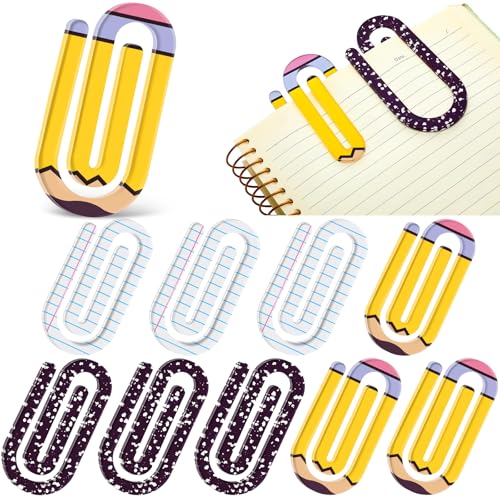 9 Pcs Back to School Jumbo Teacher Acrylic Paper Clips 4 Inch Paperclip Bookmark Set 2026 New School Year Gift for Student Teache Must Have Office Writing (Pencil,Notebook,Paper)