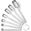 9 Pcs Stainless Steel Square Head Measuring Spoons Set with Leveler, Dual Scale Metric ML and US Standard Tsp Tbsp, Mirror Finish, Stackable Design for Baking and Cooking