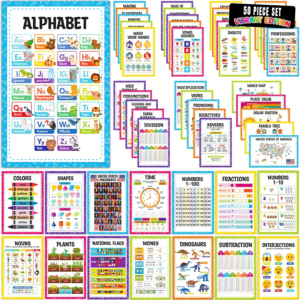 Decorably 50 Vibrant Educational Posters for Toddlers 1-3
