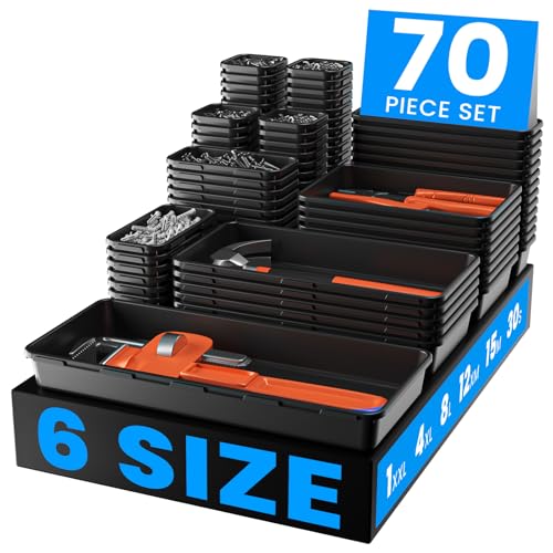 A-LUGEI【70】【6 Size】Tool Box Organizer Tray Divider Set, 【Black】 Desk Drawer Organizer, Garage Organization and Storage Toolbox Accessories Rolling Tool Chest Cart Cabinet WorkBench Small Part