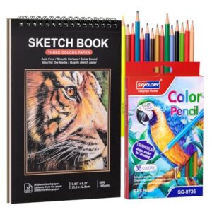 A5 Sketchbook Kit with 36 Colored Pencils, Spiral Pad, 5.8 x 8.3 in