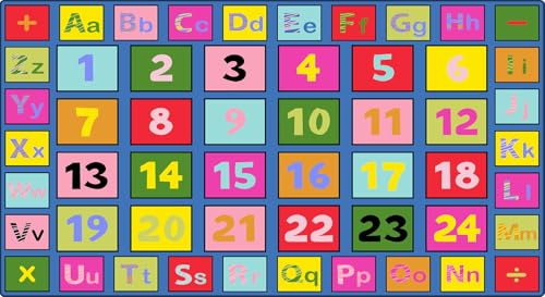 ABC Alphabet Rug 7'6"x13'1" Nylon Numbers Educational Learning Carpet Durable Colorful Classroom Rug with 24 Square Seats Rectangle Kids Room Playmat for Preschool, Elementary, Nursery, Playroom