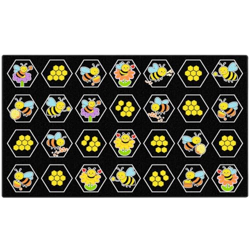 ABCarpet Bee Classroom Rug for Kids, 7'6"x13'1" Colorful Classroom Carpet with Honeycomb Seating Design & Non-Slip Backing, Nylon Circle Time Rug for Preschool, Daycare, Playroom, Learning Area