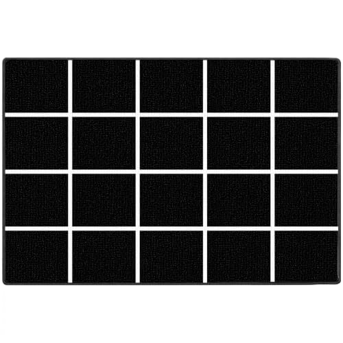 ABCarpet Classroom Rug with 20 Seats Black and White Grid 5' x 7'6" - Nylon Stain Resistant Carpet for Elementary School, Daycare, Preschool - Non Slip Washable Seating Rug with Individual Spots