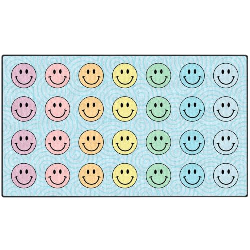 ABCarpet Smiley Face Classroom Rug for Kids, 7'6"x13'1" Pastel Classroom Carpet with Durable Nylon Surface & Non-Slip Backing, Circle Time Rug for Preschool, Daycare, Learning & Reading Area