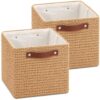ABenkle 2 Pack Woven Paper Rope Storage Baskets, 10.6 x 10.6 x 10.6 Inch Cube Storage Bins, Decorative Wicker Organizer Baskets for Shelves, Closet, Bedroom, Living Room, Natural