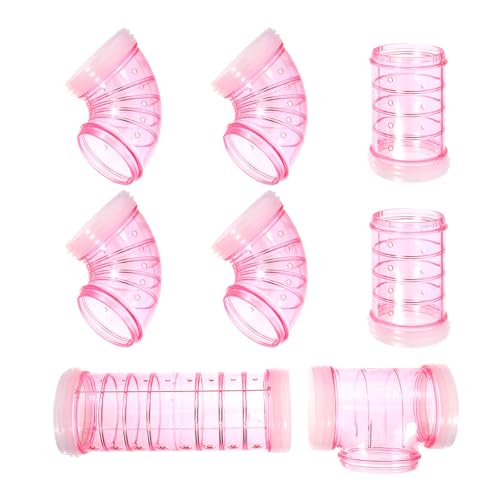 ABOOFAN Plastic Hamster Cage Tube Connector for Rat and Hamster, Easy to Install and Disassemble DIY Maze Tunnel, Suitable for Playground and Cage Extension, Pink Plastic Maze Pipe