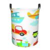 Abstract Transportation Types For Toddlers Car Ship Truck Scooter Train Aeroplane Round Clothes Storage Basket Portable Organizer