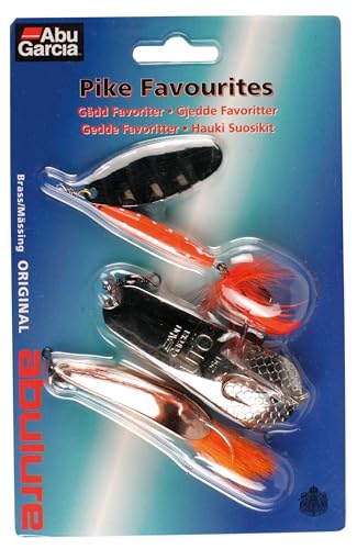 Abu Garcia Pike Favourites – Set of 3 Premium Pike Fishing Lures – Spinners, Spoons & Weedless Lure for Freshwater Predator Fishing – Durable & Easy-to-Fish Lure Pack, Assorted Varied