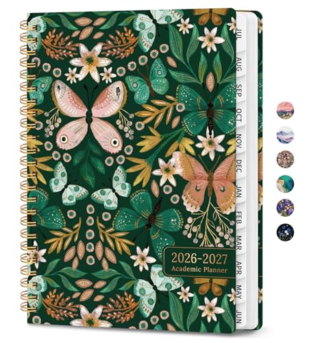 Academic Planner 2026-2027, Monthly and Weekly Calendar Planner, July 2026 - June 2027, Pretty Hardcover Teacher Student Planning Agenda Book with Tabs, Fit for School Office Supplies, 8.5" x 11", Butterfly