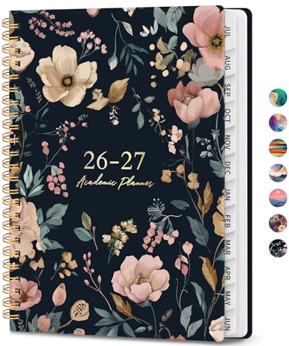 Academic Planner 2026-2027, Weekly and Monthly Calendar Book, July 2026 – June 2027, Hardcover Planner with Tabs, Perfect for Teachers, Students, Women & Men, A4 (8.5" x 11") - Evening Petals