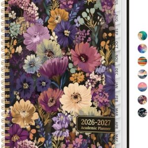 Academic Planner 2026-2027, Weekly and Monthly Calendar Book, July 2026 – June 2027, Hardcover Planner with Tabs, Perfect for Teachers, Students, Women & Men, A5 (6.4" x 8.5") - Midnight Bloom