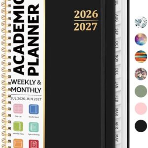 Academic Planner 2026-2027, Weekly and Monthly Calendar Planner Book, July 2026 – June 2027, Hardcover Organizer with Tabs, Perfect for Teachers, Students, Women & Men, A5 (6.4" x 8.5") - Black
