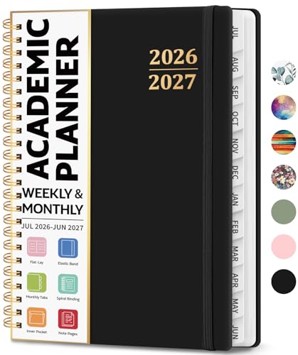 Academic Planner 2026-2027, Weekly and Monthly Calendar Planner Book, July 2026 – June 2027, Hardcover Organizer with Tabs, Perfect for Teachers, Students, Women & Men, A5 (6.4" x 8.5") - Black