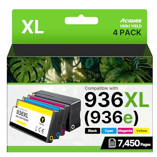 Acaves 936XL 936 Ink Cartridges for HP Printers Compatible Ink Cartridge Replacement for HP 936 936e, Works with OfficeJet Pro 9125e, 9120e, 9135e, 9730 Printers, 4 Pack (Black, Cyan, Magenta, Yellow)