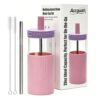 Accguan Glass Tumbler with Lid and Straw, 20 oz Clear Jars, Purple, Silicone Sleeve, Dishwasher Safe, BPA-Free，