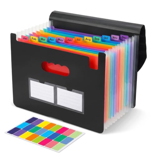 Accordion File Organizer, 13 Pockets 6 Lines Expanding File Folder, Portable Paper Bill Receipt Organizer, Letter A4 Size Document Holder with Blank Labels for Home School Office Supplies