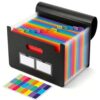 Accordion File Organizer 13 Pockets Expanding File Folder Portable Monthly Bill Receipt Organizer with Colorful Tabs Labels for Important Documents Letter A4 Paper Storage Home Office Supplies, Black