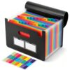 Accordion File Organizer 25 Pockets Expanding File Folder Portable Monthly Bill Receipt Organizer with Colorful Tabs Labels for Important Documents Letter A4 Paper Storage Home Office Supplies, Black