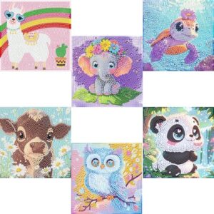 Acelii 6 Pack 5D Cow Diamond Painting Kits for Kids Beginners,Cute Animals DIY Diamond Art Kit for Kids,Full Round Drill Big Gem Art for Kid,Home Wall Decoration 6X6 inch