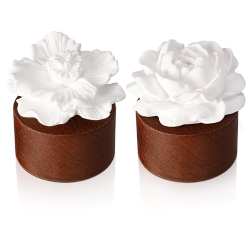 Acellegic 2 Pcs Ceramic Jasmine Diffuser Flower Passive Essential Oil Diffuser Flower Ceramic Aromatherapy Non Electric Battery for Home Office Tabletops Bathroom Decorative Birthday Ideal Gifts