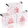 Acellegic 3 Pcs Pink Princess Party Girls Storage Box Large Castle Crown Princess Party Pink Bow Collapsible Rectangle Clothes Book Shelf Basket for Supplies
