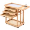 AceOrbit Art Supplies Storage Cart on Wheels 5 Tier Solid Beech Wood Cart with 3 Drawers Craft Organizer on 4 Wheels Brush Holder Detachable Tray for Studio, Classroom, Home, Office