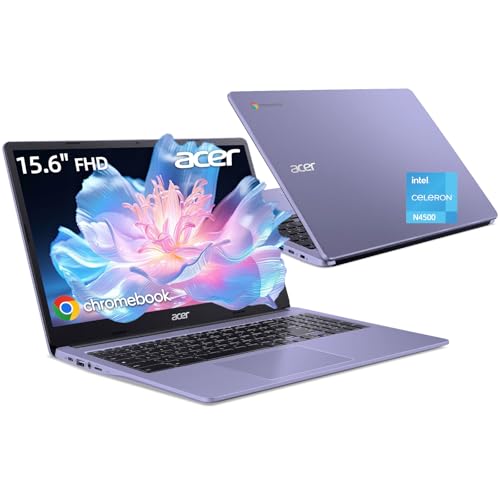 Acer Chromebook 15.6" Laptop, Full HD Display, Dual-Core Intel N4500, 4GB RAM, 128GB Storage(64GB eMMC+64GB SD Card), Up to 14.5 Hours Battery, Wi-Fi 6, ChromeOS, USB, HDMI, Moonstone Purple