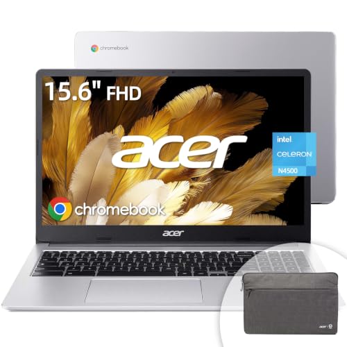 acer Chromebook Laptop, 15.6" FHD Display, Intel N4500, 4GB RAM, 320GB Storage (64GB eMMC+256GB SD), Wi-Fi 6, HDR Camera, All-Day Battery, DTS Audio, Chrome OS – Pure Silver (Business & Student)