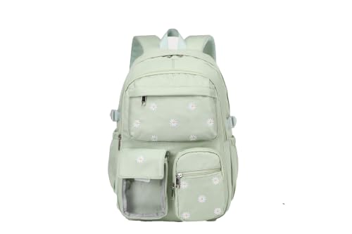 ACESAK Girls Backpack - 3PCS Embroidered Backpack Set for Girls with Lunch Bag and Pencil Case, Cute School Bookbag for Elementary Middle High School Students, Back to School Supplies(Green Daisy)