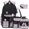 ACESAK Girls Backpack - 4PCS Backpack for Girls with Tote Bag Cute School Backpacks for Kindergarten Elementary Preschool Middle Kids School Bags with Lunch Box Pencil Case Set(Black)