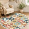 Acetiamin 4' Machine Washable Round Area Rug, Non-Slip Vintage Colorful Dog Circle Floor Rugs for Kids, Low Pile Room Carpet for Living Room, Bedroom, Dining Room & Nursery(Colorful Dog)