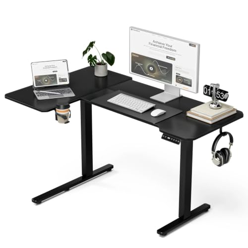 Acrolix L Shaped Electric Standing Desk - 43x31.5 Inch Reversible Corner Sit Stand Desk with Hook&Cup Holder,Electric Height Adjustable Table,for Small Home Office&Bedroom Computer Desk, Black