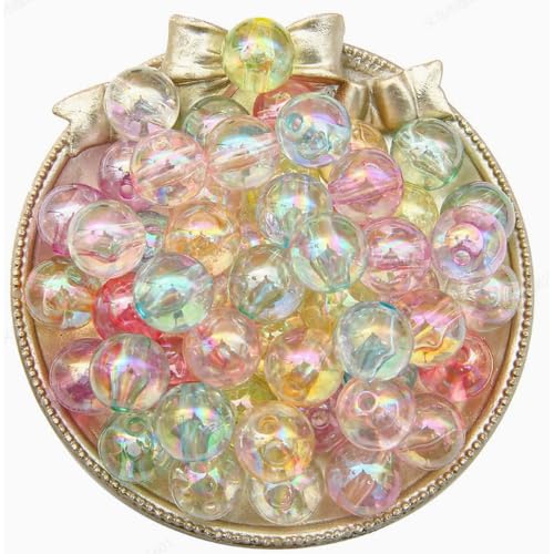 Acrylic Beads 200pcs 14mm | Iridescent Round Bubblegum Bead for Jewelry Making | AB Colors Spacer Beads for Beadable Keychains | DIY Craft Beading Supplies for Bracelet Necklace(A)