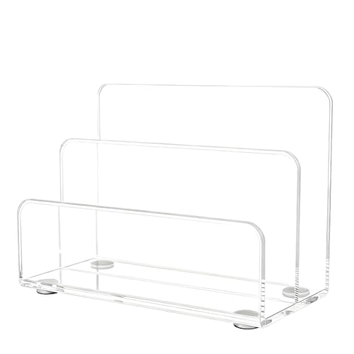 Acrylic Desk Organiser, 3 Tier File Organiser Rack, Document Stand, Clear Letter Holder Mail Sorter, 5.9 x 4.2 x 4.2 in / 15 x 10.6 x 10.7 cm, with Anti Slip Pads, for Home, Office, School, Easy Desk