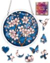 Acrylic Jigsaw Puzzle Suncatcher Pink Blue Flower Adult Puzzles Gift 12"