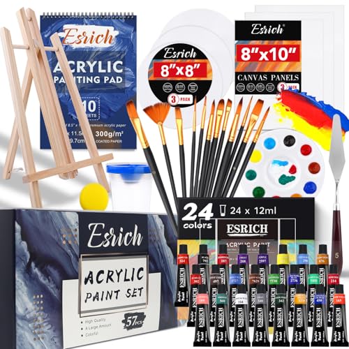 Acrylic Paint Set,57 PCS Professional Painting Supplies with Paint Brushes, Acrylic Paint, Easel, Canvases, Painting Pads,Palette, Paint Knife, Brush Cup and Art Sponge for Hobbyists and Beginners