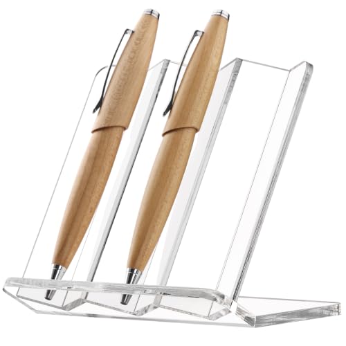 Acrylic Pen Display Stand Holder, Clear 3 Spaces Vertical Fountain Pen for Desk, Makeup Brush Rack, Ballpoint Pencil Wand Showcase, Paintbrush Drying Organizer for Home School Office or Store Use