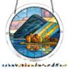 Acrylic Puzzle Light-catching Ornament with Colorful Glass Painting Style, Round Plaque