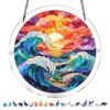 Acrylic Puzzle Light-catching Ornament with Colorful Glass Painting Style, Round Plaque